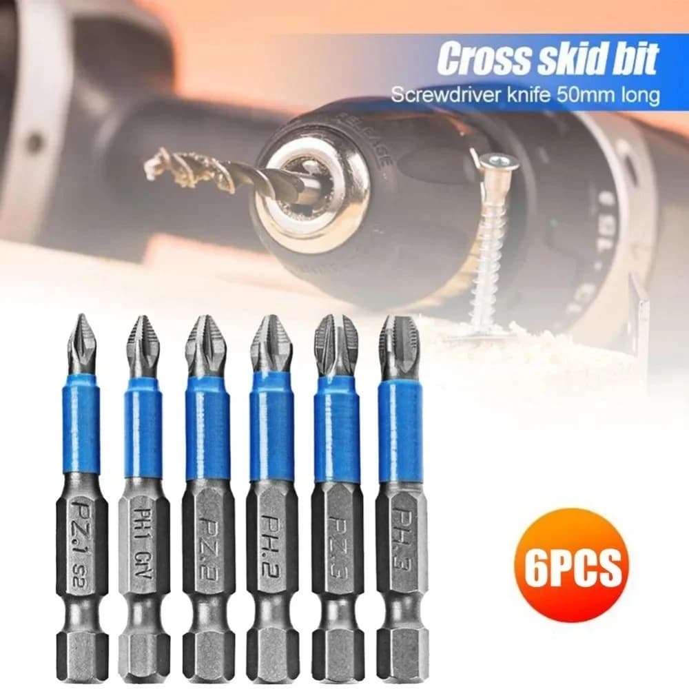 6PCS Anti-slip Cross Head Electric Screwdriver Woodworking Cross Screwdriver PH1 PH2 PH3 PZ1 PZ2 PZ3 Hexagonal Handle Drill Set