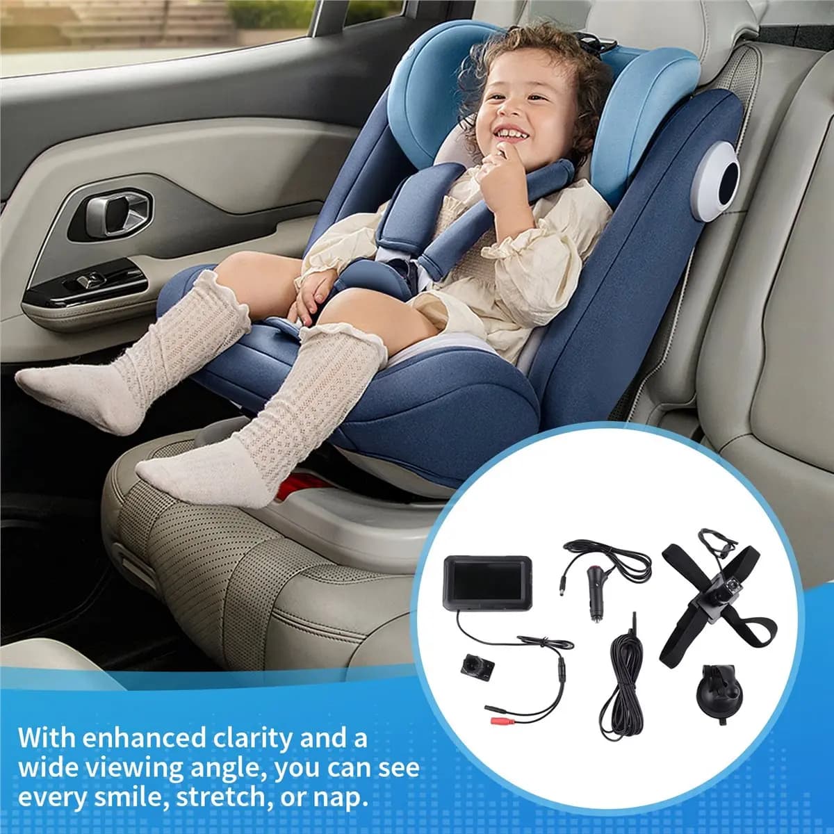 A64K Baby Car Monitor 1080P Secure Baby Backseat Camera with 4.3Inch Display, Easy Install, Baby Car Camera for Infant Kids