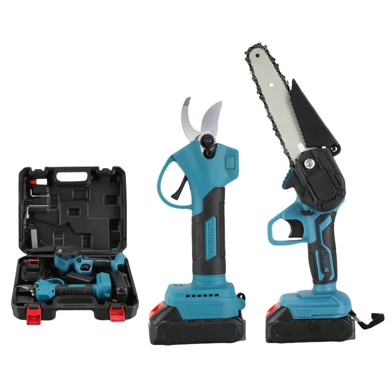 Set di 2 Attrezzi da Giardino, Potatore per Alberi Ricaricabile Senza Fili, Forbici Elettriche a Batteria, Sega a Catena Elettrica Portatile, Kit Combinato