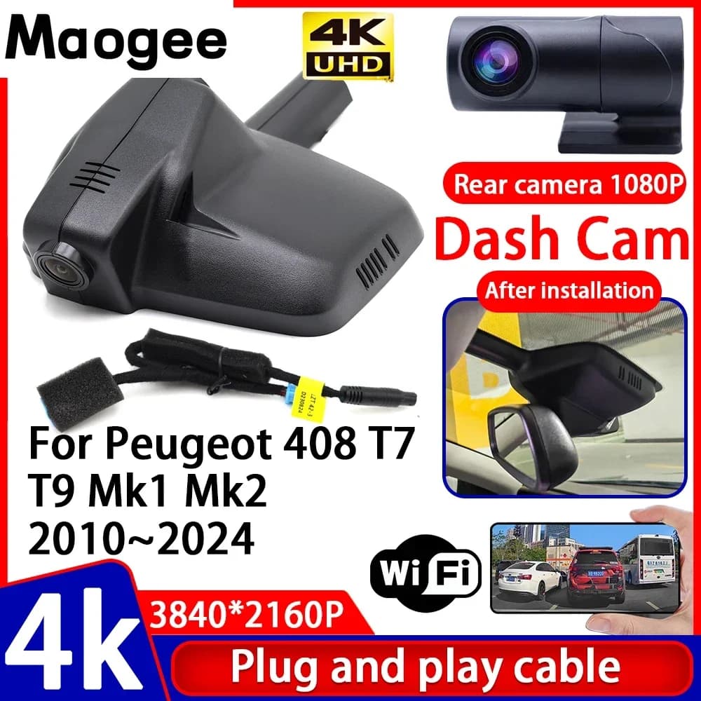 Visio 4K UHD Plug and Play, Dash Cam for Auto, Camera for Peugeot 408 T7 T9 Mk1 Mk2 2010–2024