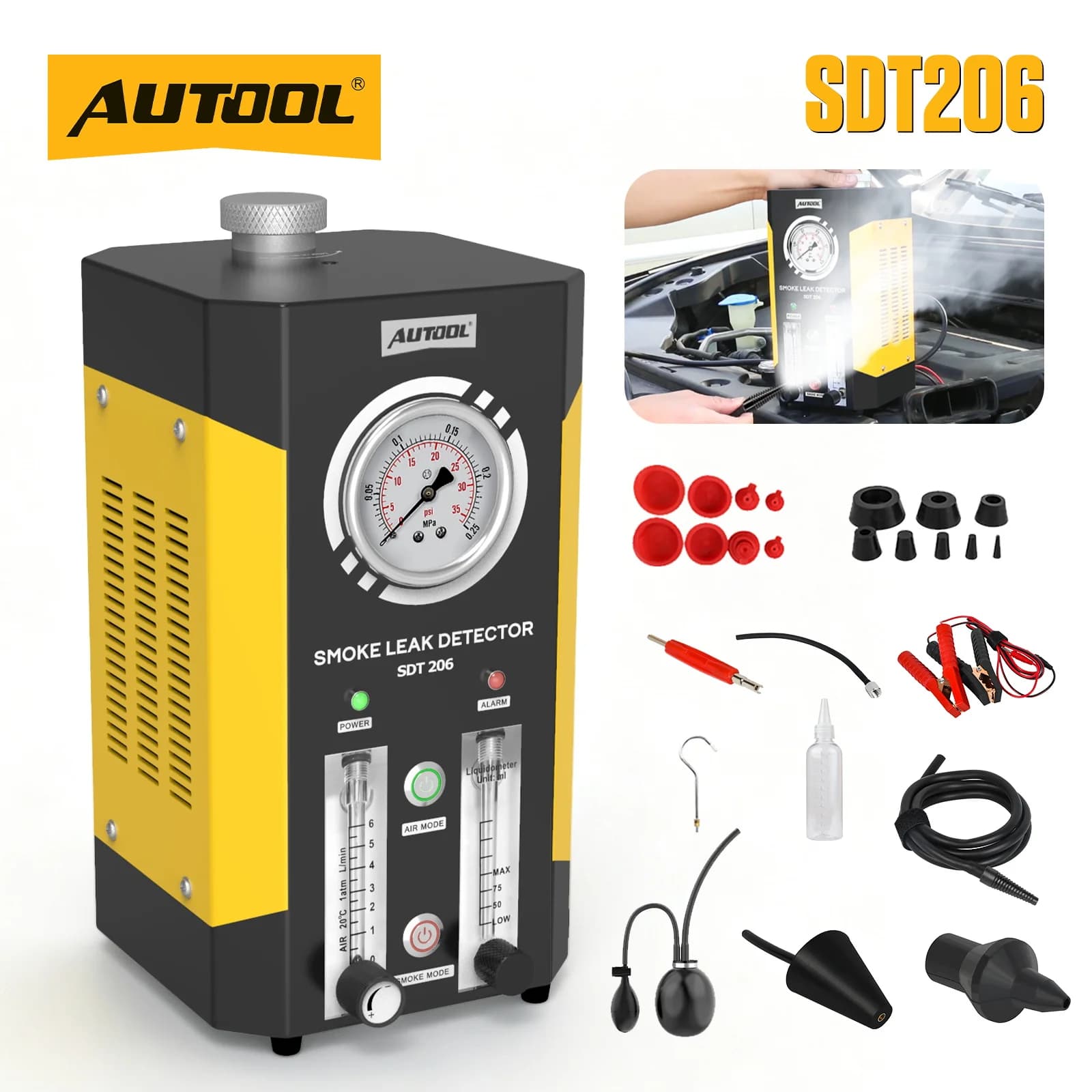 AUTOOL SDT206 Car Smoke Machine Automotive Leak Detector Smoke Generator EVAP Vacuum Leak Tester For Vehicle Diagnostic Testing