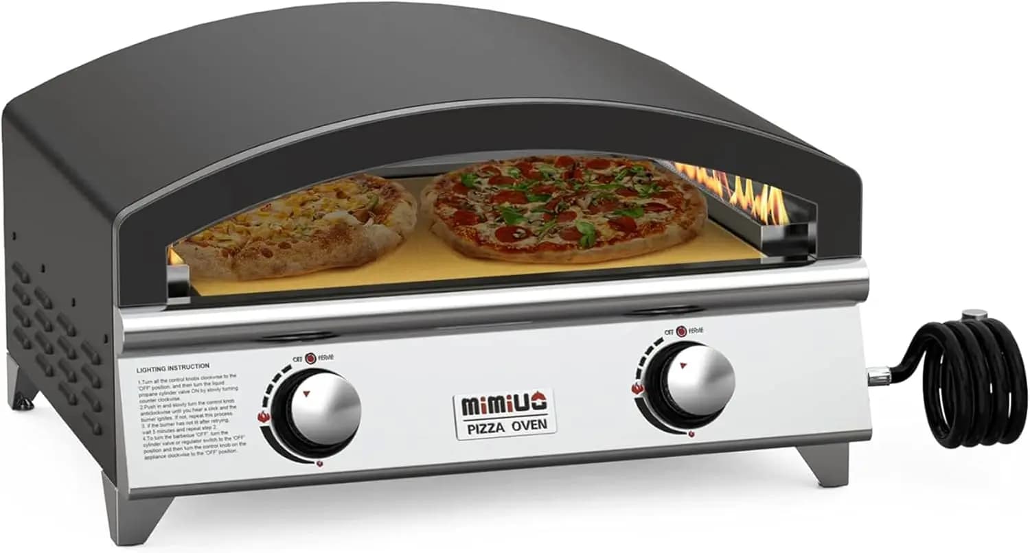 Forno per Pizza a Gas da Esterno da 25 Pollici, Forno Portatile a Propano con Grande Pietra Refrattaria - Cuoce 2 Pizze Contemporaneamente - Multifunzionale