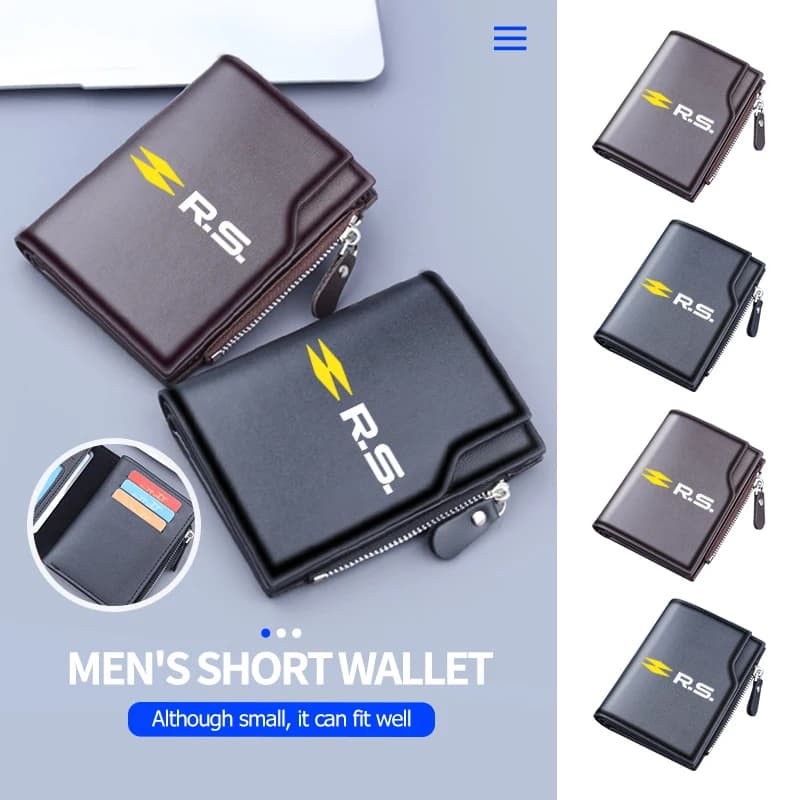 Men Short Leather Credit Card Holder Money Purses Foldable Wallet For Renault Clio Arkana Captur Twingo Talisman RS Logan Duster