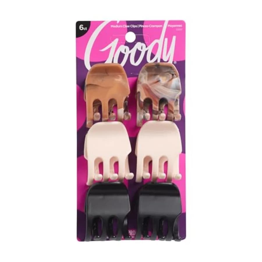 Fermagli per capelli Goody Classic Claw - Confezione da 6, Trasparenti/Marroni/Neri, in Acrilico, Tenuta Delicata e Duratura per lo Styling Quotidiano