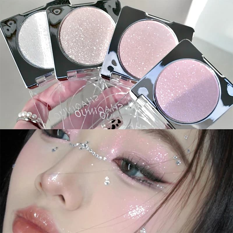 Aurora Diamond Shimmer Highlighter Powder - Glitter fine e finitura perlescente, compatto e portatile, ideale per illuminare il viso