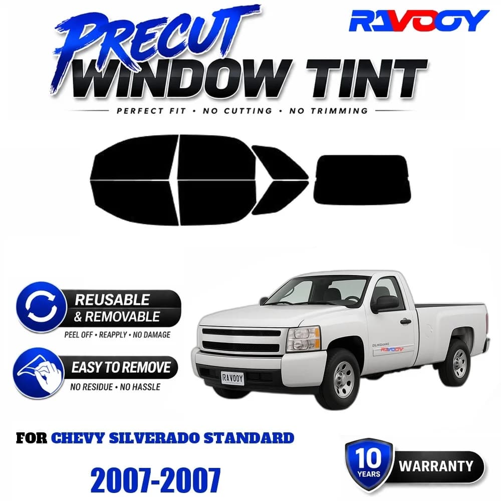 RAVOOY Precut Window Tint, Reusable Removable EPU Film, Custom Fit for Chevy Silverado Standard 2007, UV Heat Protection