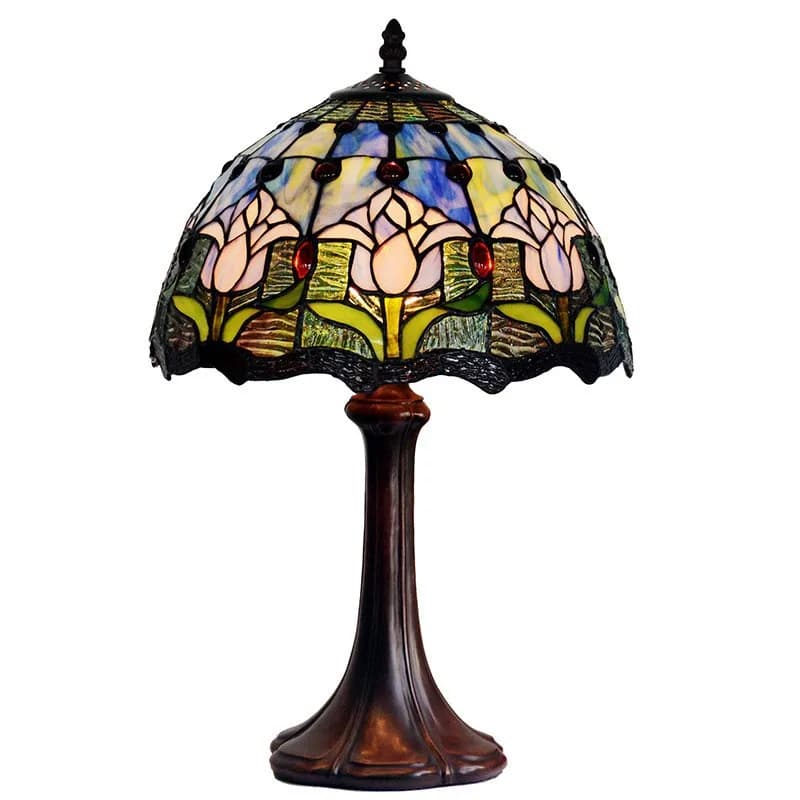 Lampada da scrivania decorativa per vetrina in vetro da comodino per camera da letto con tulipano blu da 12 pollici