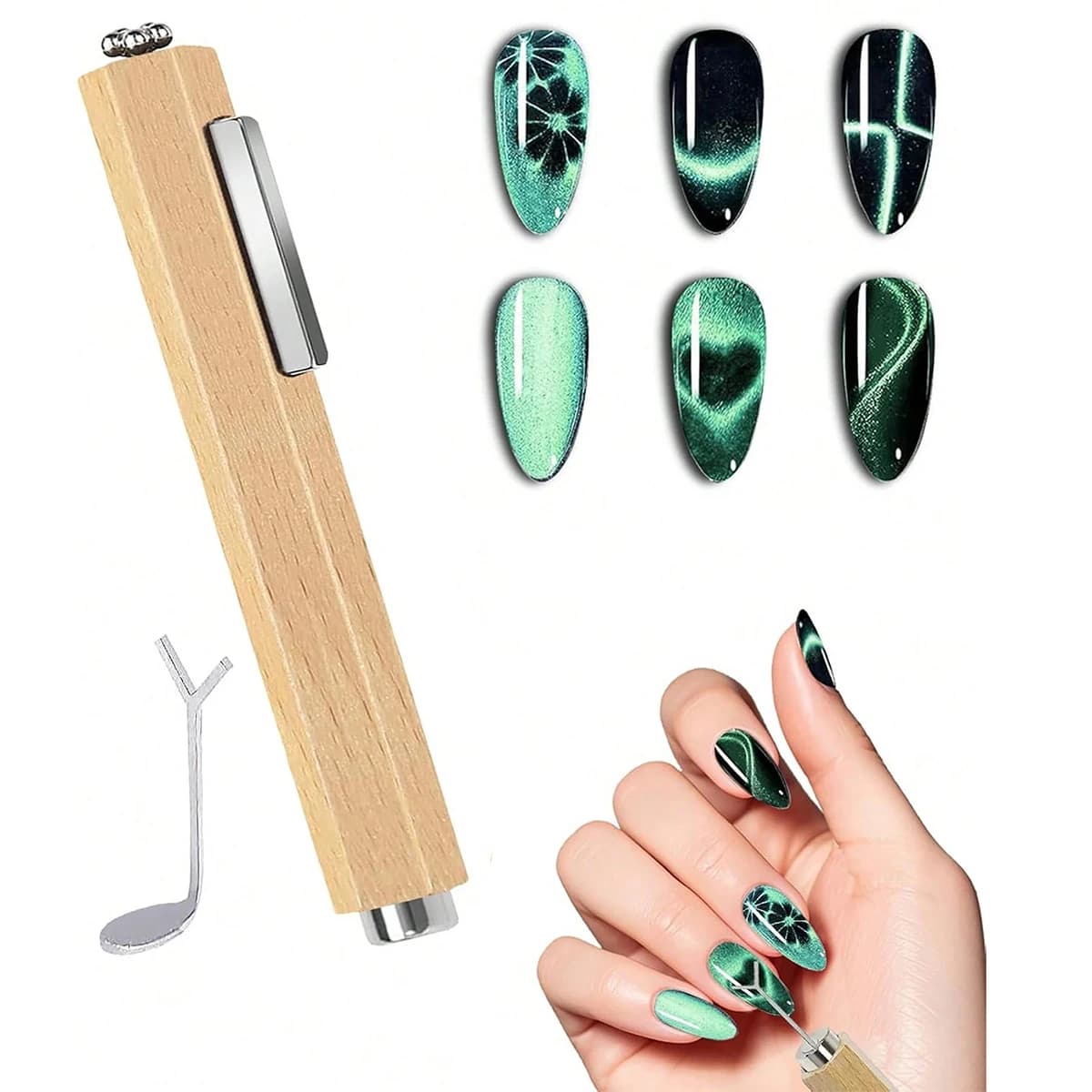 Magnete per unghie 3 in 1 con strumento a forma di cuore effetto occhio di gatto, penna magnetica multifunzionale 3D per smalto gel effetto occhio di gatto, strumento per manicure francese