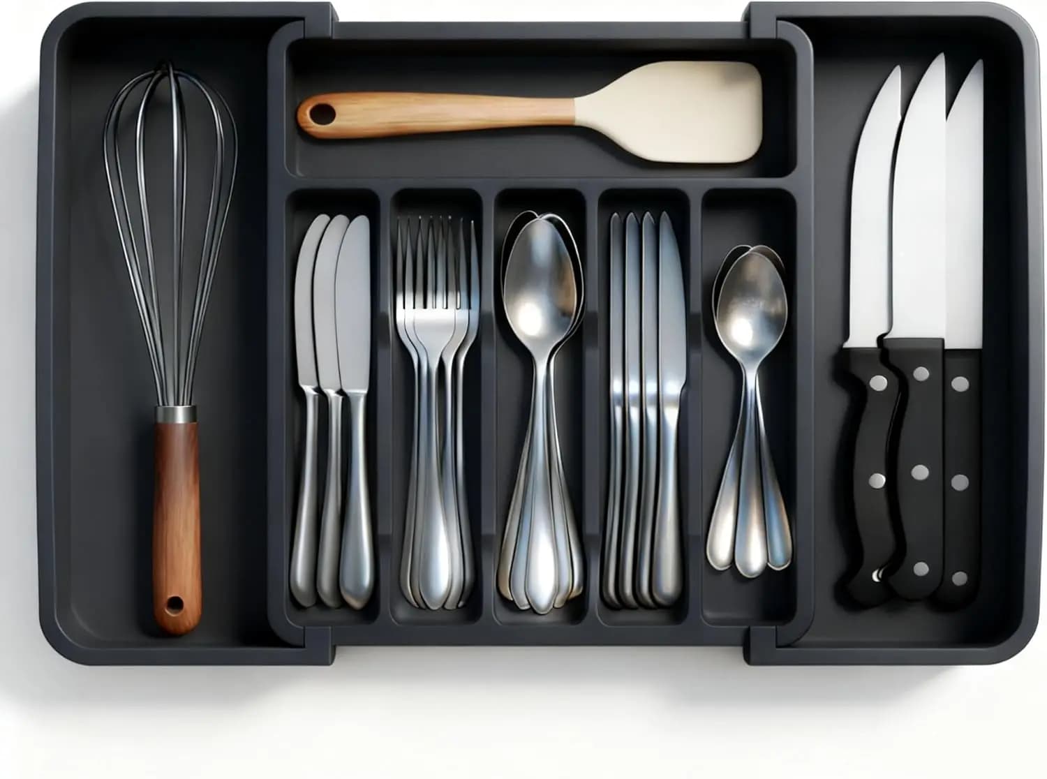 Kitchen Silverware Drawer Organizer Expandable Utensil Tray Adjustable for Spoons Forks Knives Flatware and Cutlery Organizer Storage Box