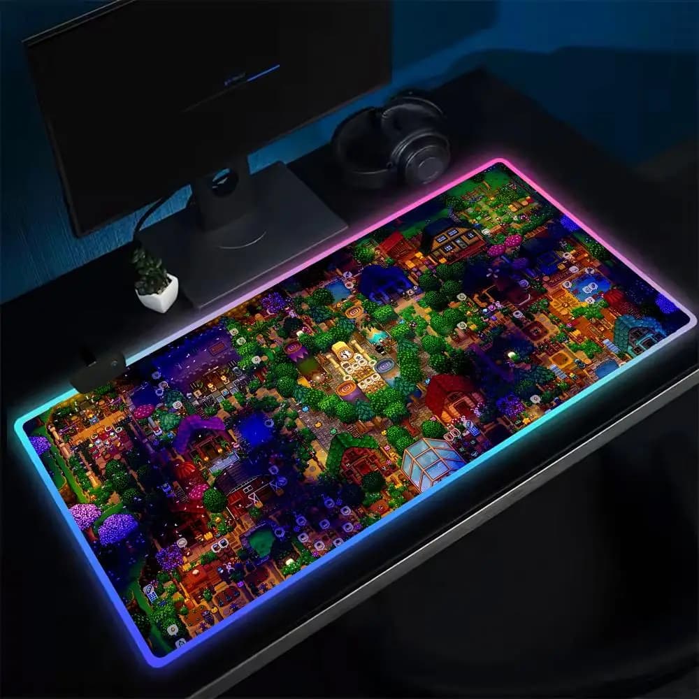 Super Farmer S-STARDEW VALLEY Tappetino per mouse Tappetino per mouse da gioco anime Tappetini da tavolo a LED Tappetino per mouse da tavolo in gomma retroilluminato XXL Tappetini da scrivania RGB