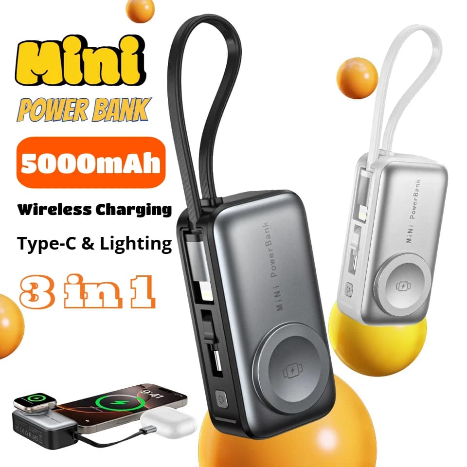 Nuova mini power bank di ricarica wireless 3 in 1 caricabatterie portatile batteria esterna per Iphone Xiaomi Watch auricolare telefono Powerbank