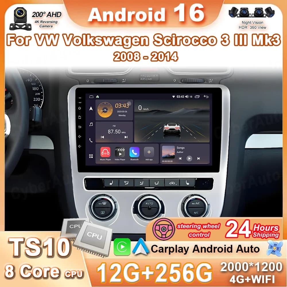 Sistema di Navigazione Android 16 da 9 Pollici per VW Volkswagen Scirocco 3 III Mk3 2008 - 2014, 8 Core, WIFI, Bluetooth, Radio Multimediale