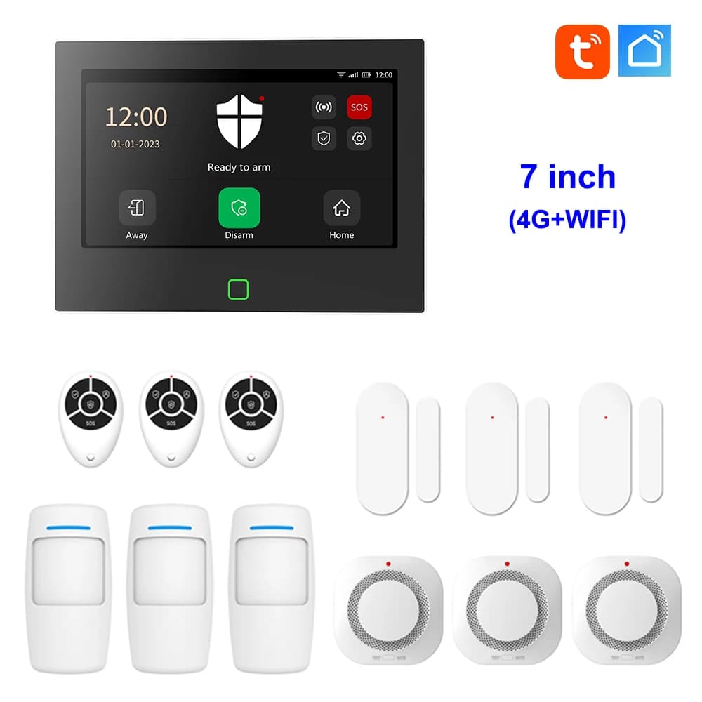 Kit di protezione di sicurezza intelligente Tuya fai-da-te Grande schermo 4G WiFi Sistema host di allarme domestico Pannello completamente touch Supporto Acquirente personalizzato