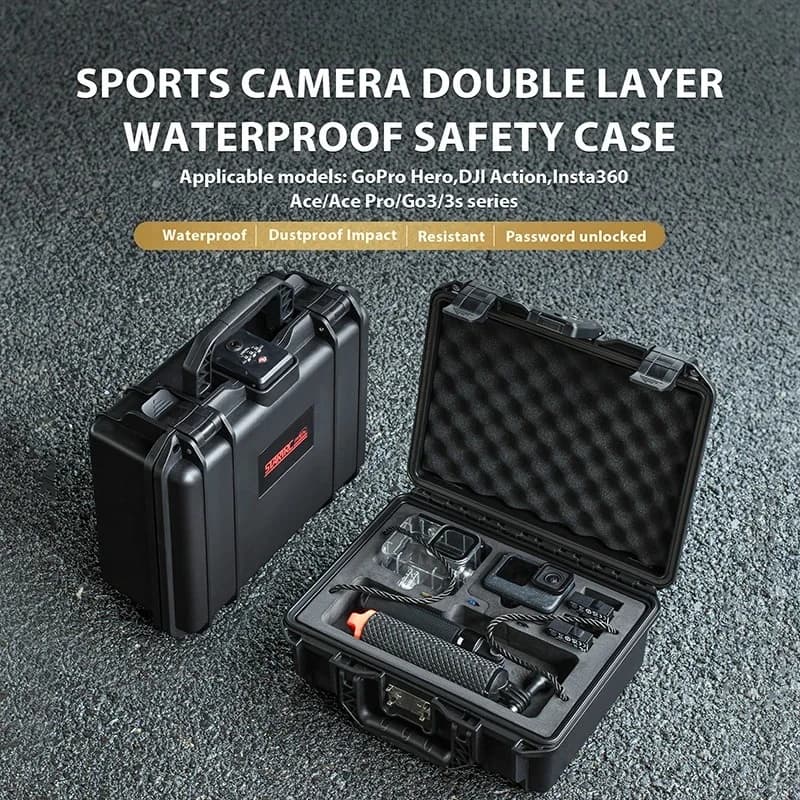 Travel Rigid Case for 2 Roads with Password for Sports Camera DJI Action/Gopro Hero 13/Insta360 Ace Pro/GO3s