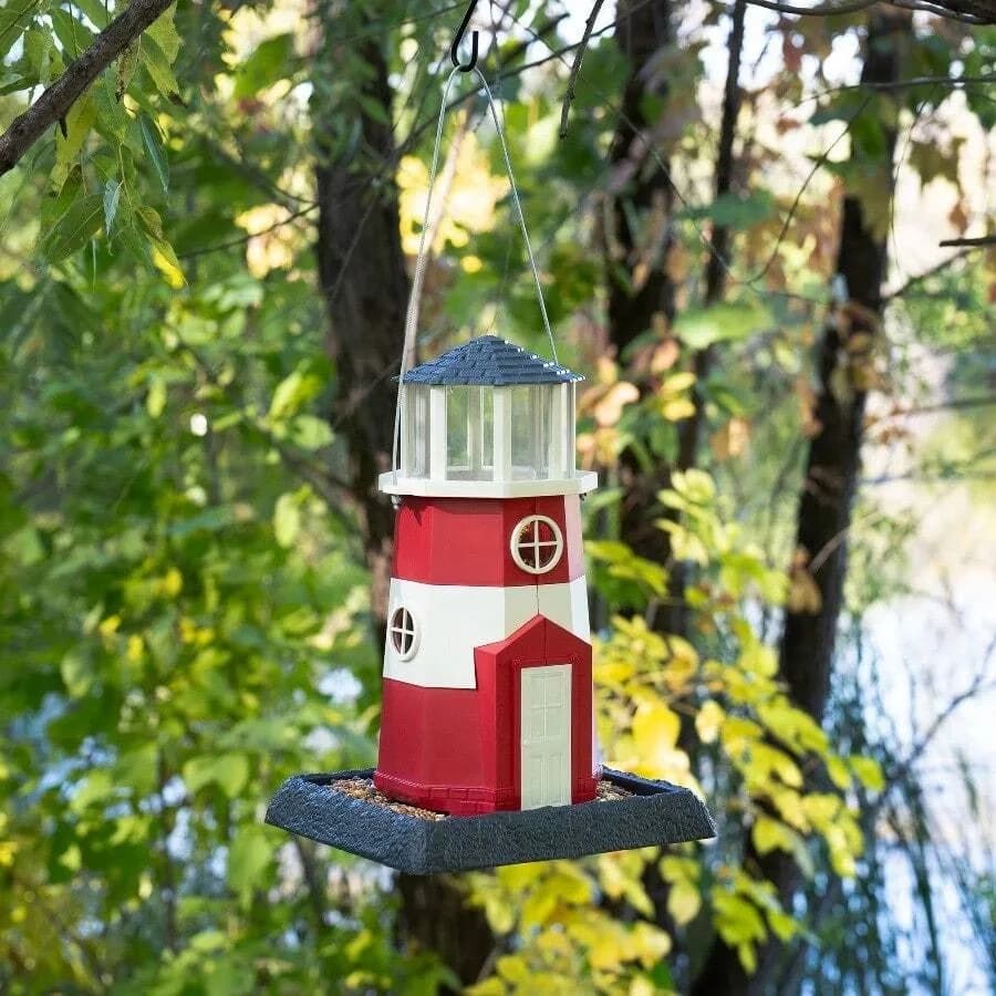 【Nuovo stile】Collezione Mangiatoia per uccelli Red and White Lighthouse - Hopper da 8 libbre! Durevole e resistente alle intemperie per uso esterno negli Stati Uniti, elegante