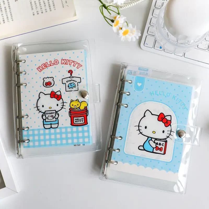 Sanrio Hello Kitty A6 Loose-Leaf Notebook Journal Button Waterproof Transparent Leather Notebook Student Portable Color Page