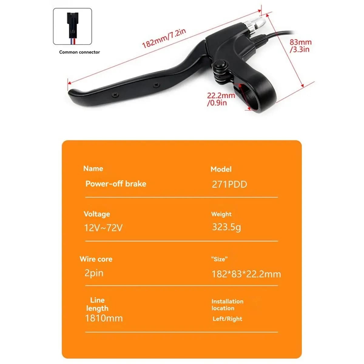 Leva Freno AB31 271PDD con Spina Maschio a 2 Pin per Bici Elettrica Scooter, Maniglia Freno Destra Sinistra per E-Bike