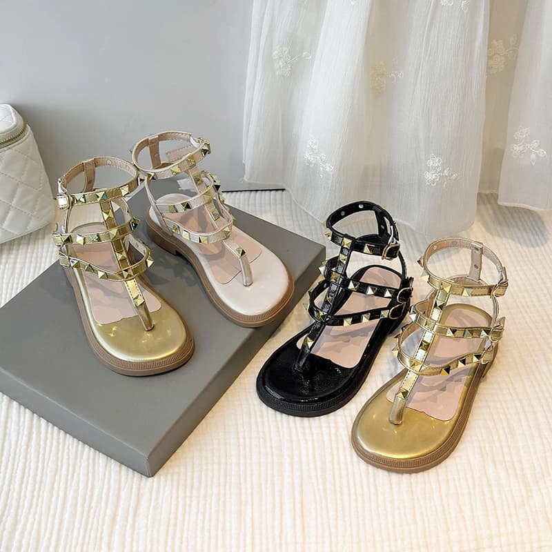 Scarpe da Spiaggia per Bambini, Nuovi Sandali Estivi alla Moda, Sandali Principessa con Borchie per Bambine, Sandali Romani Morbidi, Taglie 26-36, Versatili