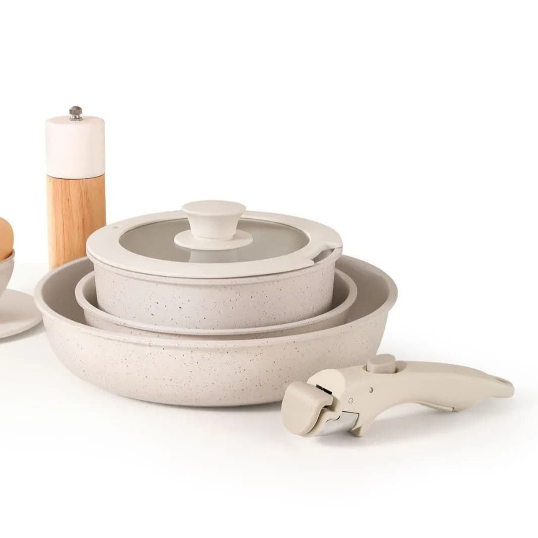 Non-stick Cookware Set with Detachable Handle—includes Frying Pan and Wok; Suitable for Gas Stoves and General Home Use.