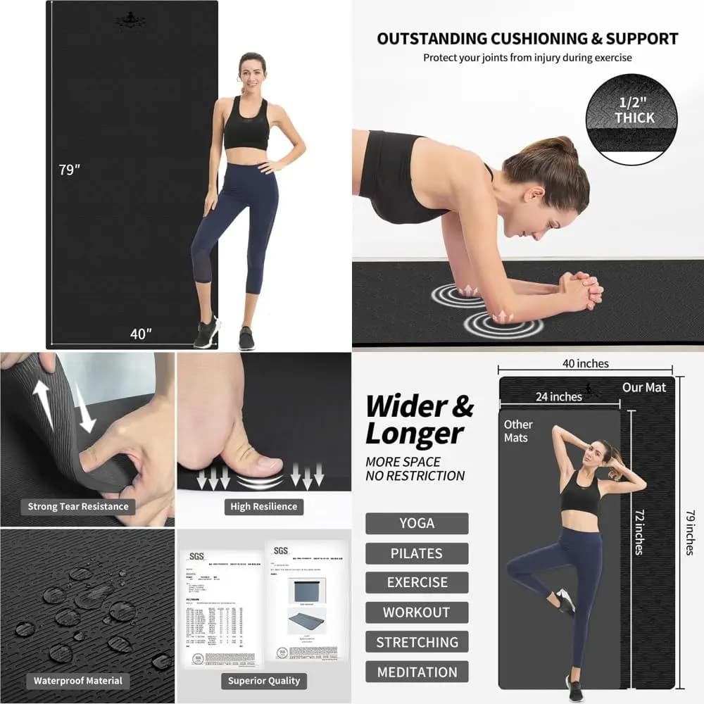Extra long TPE yoga mat Anti-slip exercise mat often 79 x 40 for home gym, yoga, pilates, fitness workouts