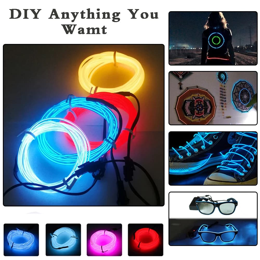 LED Neon Palla Di Natale Costume FAI DA TE Decorazione Luce Contorno Auto Luce Notturna Bar Carnevale Vestiti Decorazione Luce 1m/3m/5m