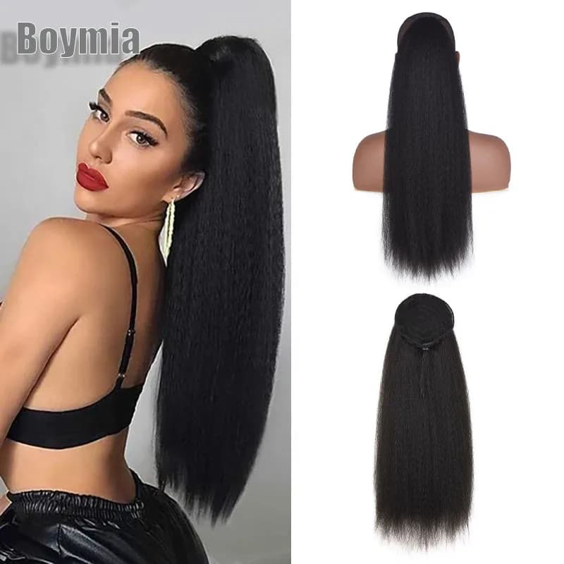 Estensione dei capelli coda di cavallo con coulisse Clip sintetica da 22 pollici In posticci di coda di cavallo lisci Afro crespi con pettine a fascia elastica