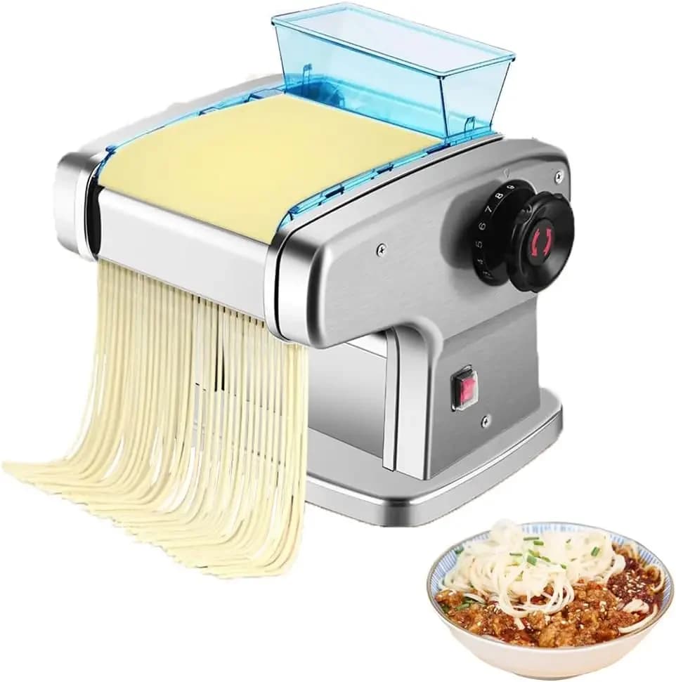 Automatic Electric Pasta Maker & Noodle Machine Stainless Steel Dough Press with 4 Interchangeable Blades (2/2.5/4/9mm) & Thickn