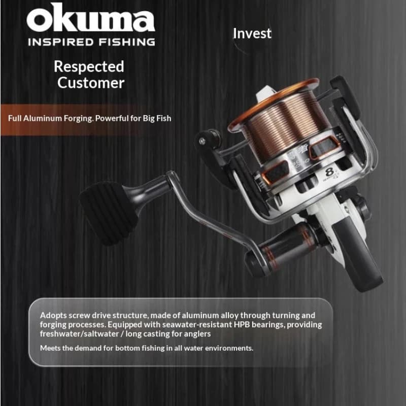 Okuma Spinning Reel Full Metal Long Casting High Drag Power Brass Worm Shaft Drive Beach Carp Fishing Anchor Anglers