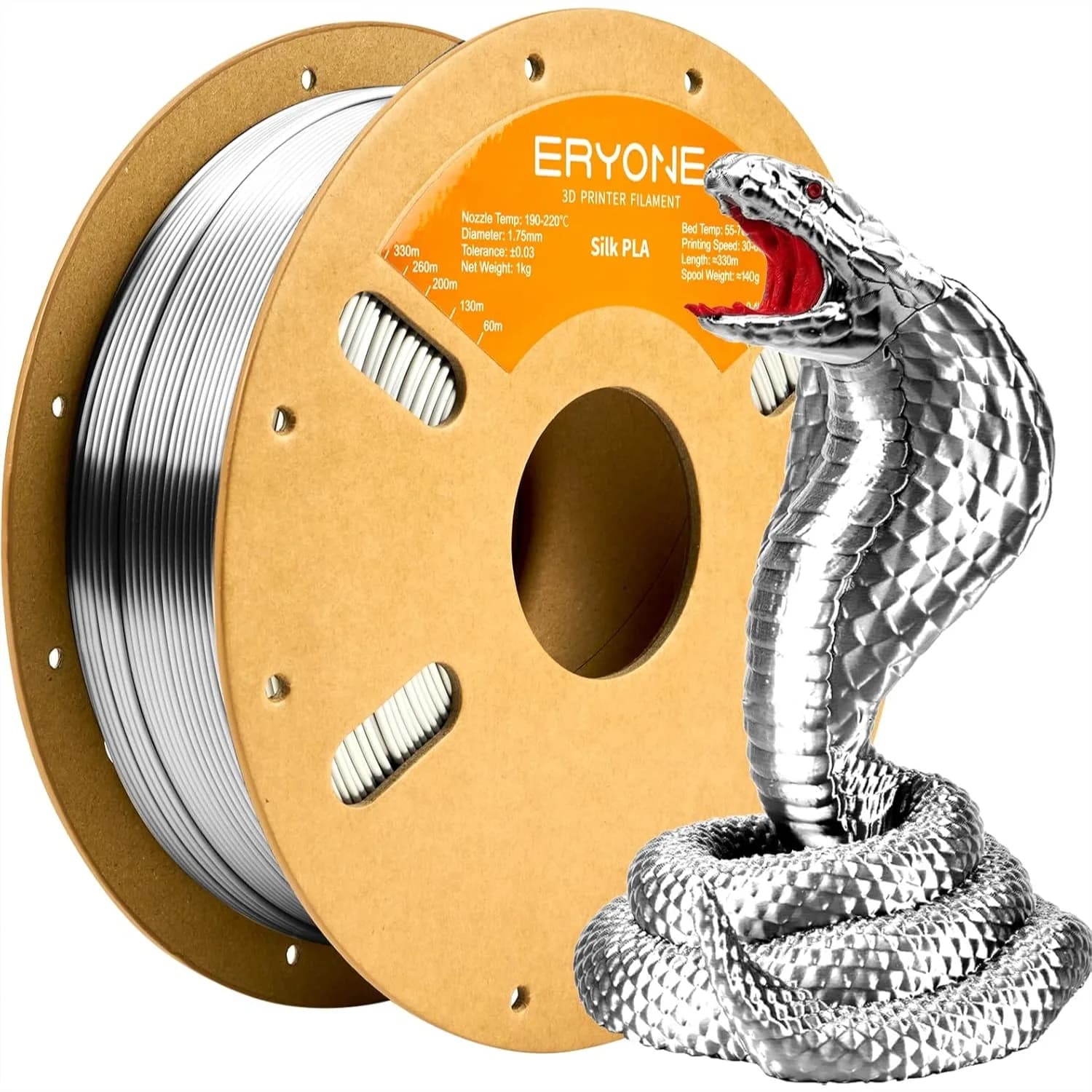 Filamento PLA Seta per Stampante 3D 1.75mm, Argento Lucido Bobina da 1kg, Forte Adesione tra gli Strati