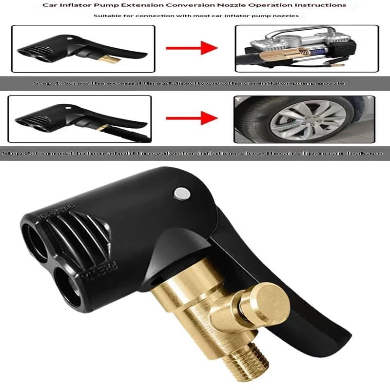 2 In 1 Bicycle Pump Nozzle Adapter Metal Air Chuck Valve Connector For Car Motorcycle Bike Efficient Inflation