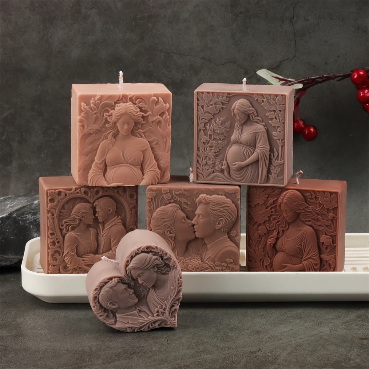 Stampo per candele profumate intagliate romantiche Coppia tema gravidanza Stampo in silicone per sapone fai da te per la produzione di candele per madre Matrimonio Baby Shower