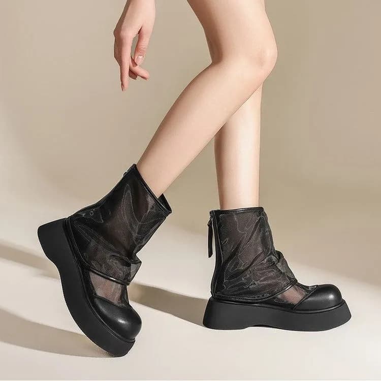 Sandali Corti Donna 2026 Nuovi in Rete Traspirante con Suola Spessa Comodi, Design con Cerniera alla Moda Primavera Estate, Sandali con Punta Chiusa