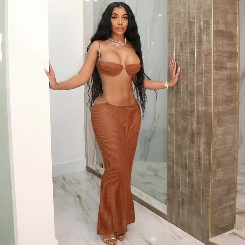 Nuovo prodotto estivo Moda Abbigliamento donna Nuovo sexy Spice Girl Set gonna bikini con prospettiva con lacci e bottoni aperti avvolti sui fianchi