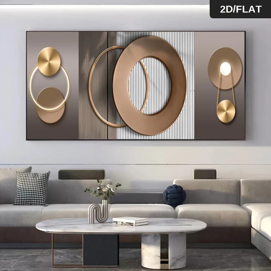 Frameless Modern Abstract Wall Art - Elegant Golden & Black Design, Canvas Print for Living Room, Bedroom, Foyer Decor, Cor