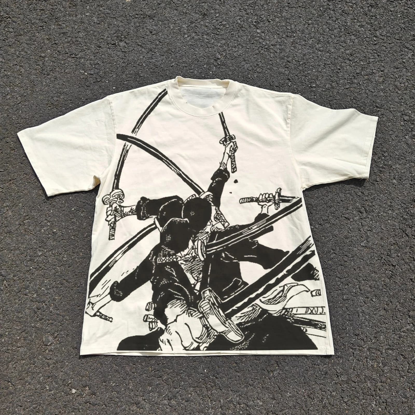 T-Shirt Casual One Piece Zoro Stile Nove Spade Bianco e Nero, Top di Marca di Lusso per Uomo e Donna