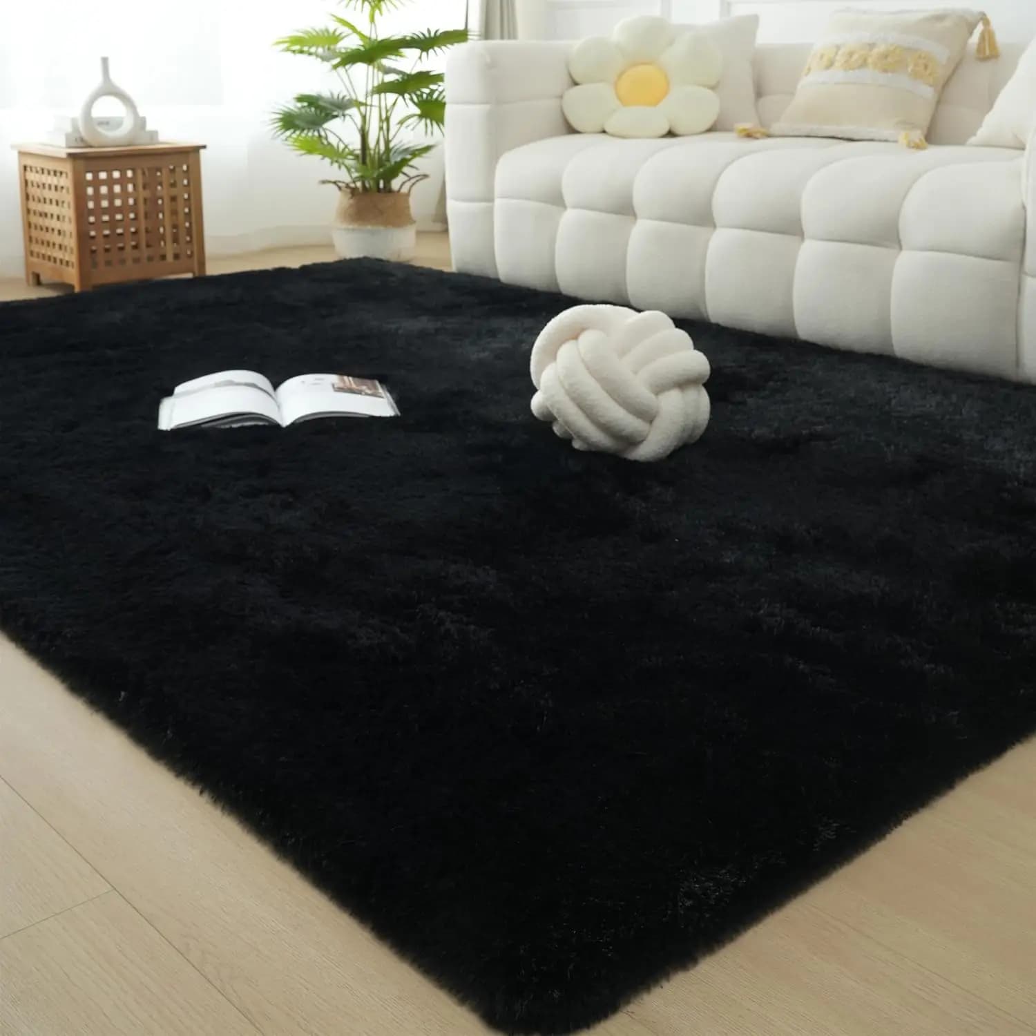 Tappeto Shag Nero 9x12 per Soggiorno - Grande Tappeto Morbido e Soffice