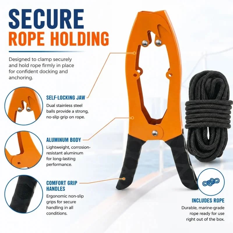 Premium Kayak Fishing Boat Clamp Anchor Locking Tool Self Locking Tension Jaws with Rope Canoe Boat Secure Fixing Accessories