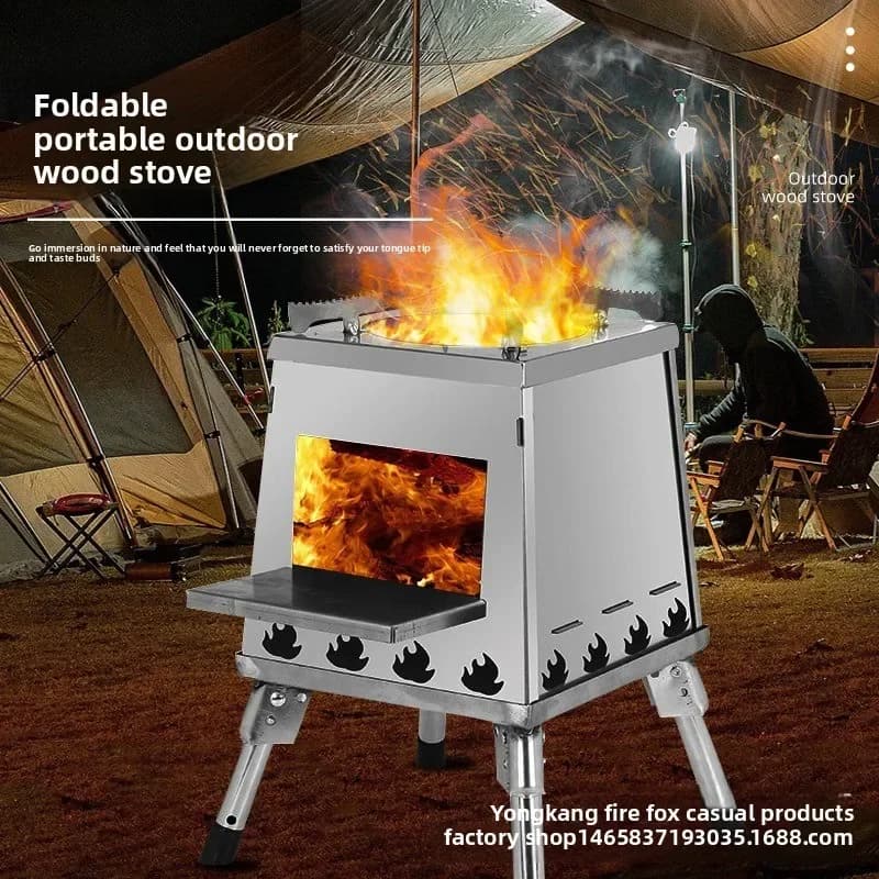 Grande Stufa a Legna Pieghevole Portatile Senza Fumo 300 * 300 * 485mm, Stufa in Acciaio Inox, Barbecue da Campeggio per Viaggi in Auto