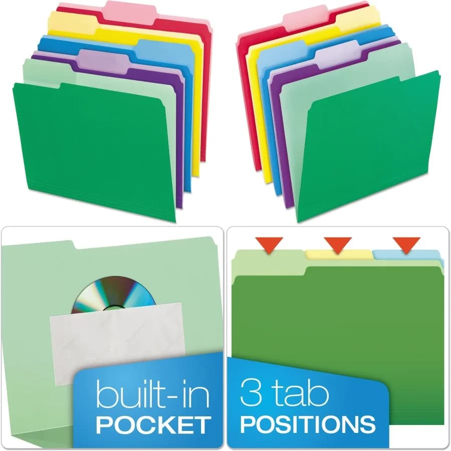 Pendaflex 84370 Cartelle di file con linguette cancellabili 1/3 Cut Top Tab Lettera Dimensioni Colori assortiti Confezione da 30 Ideale per Office Organiz