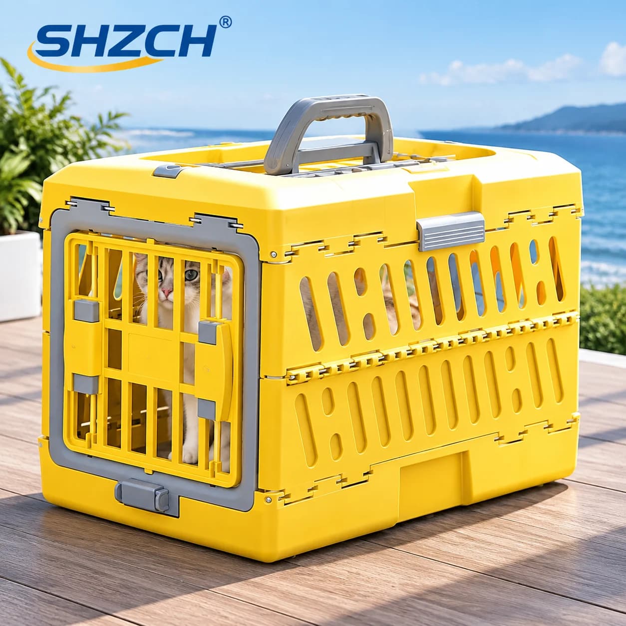 ‌Foldable Pet Carrier with Sky Window, Portable Dog Cage for Car, Collapsible Cat Bag, Ventilated Space for Pets