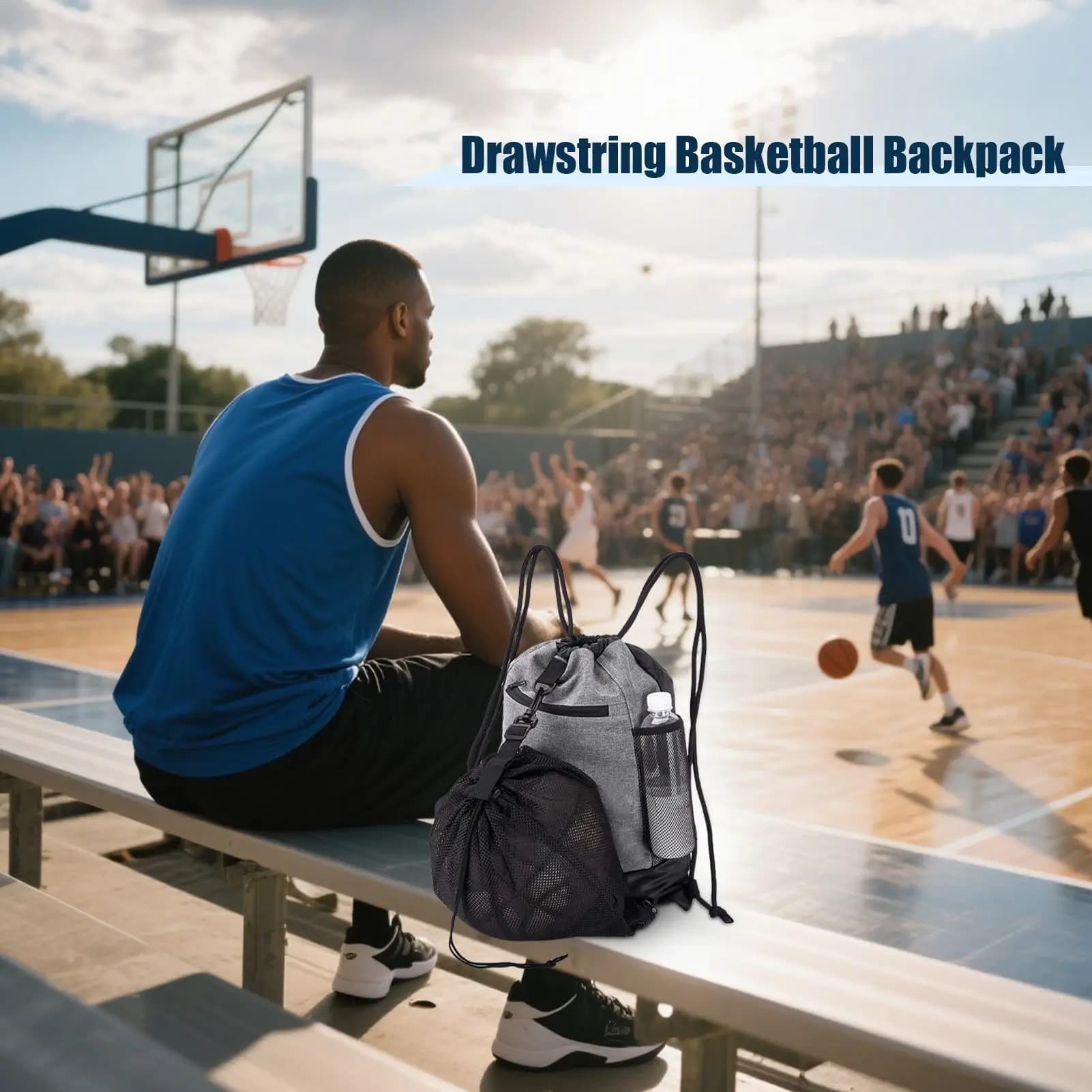 Sports Bag with Drawstring Waterproof Backpack for Exercise Multifunctional Bags with Drawstring for Training Volleyball Travel Swimming