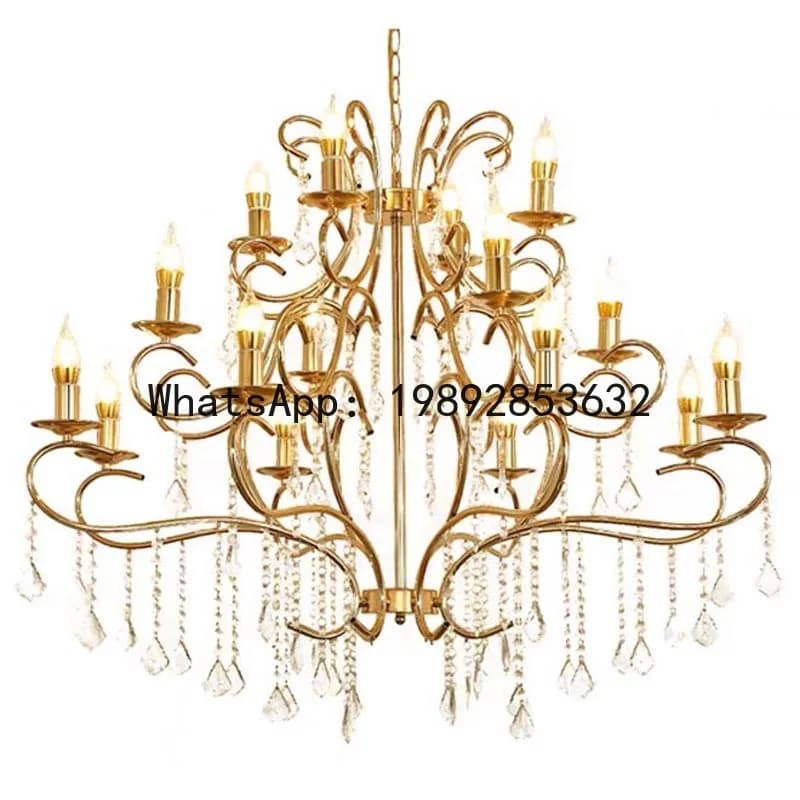 Lampadario decorativo per sala ricevimenti X-22 con perline di cristallo a sospensione e lampada da terra luminosa.