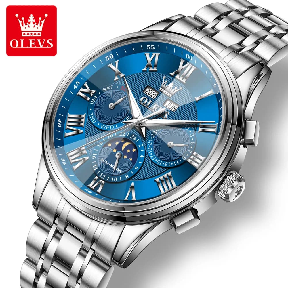 OLEVS 7113 Automatic Men's Watches Original Luxury Mechanical Man Watch Waterproof Stainless Steel Moon Phase Wristwatch for Men