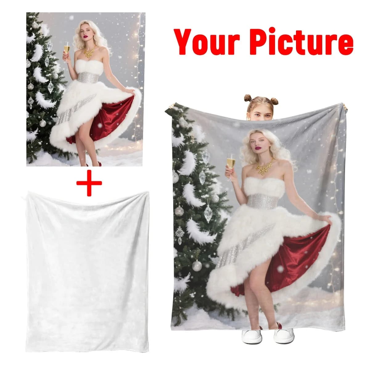 Custom Christmas Couple Anniversary Flannel Blanket - Engraved with Personalized Date + Christmas Pattern, Constant Temperature,