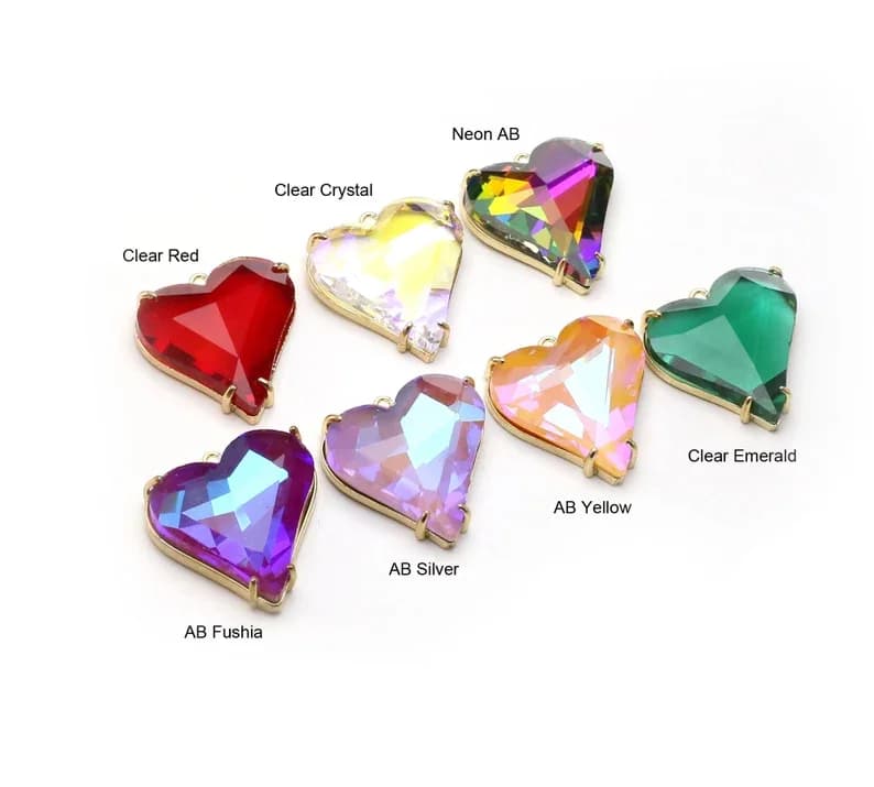 Ciondolo a forma di cuore in cristallo da 6 pezzi, ciondoli per orecchini a cuore sfaccettato, ciondolo con pietra portafortuna, ciondolo per collana, creazione di gioielli, 27x26 mm -C015