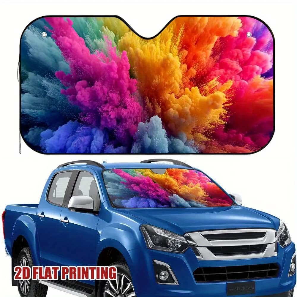 Parasole per Parabrezza Auto con Stampa 2D Arcobaleno, Design Splash Colorato, Copertura Riflettente in Poliestere Riducente il Calore