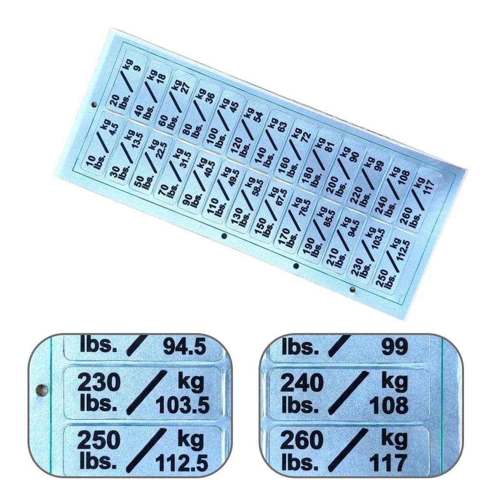 3pcs Plastic Weight Stickers for Exercise Equipment Labels 4.5kg to 117kg for Weight Plate Machines and Cable Systems