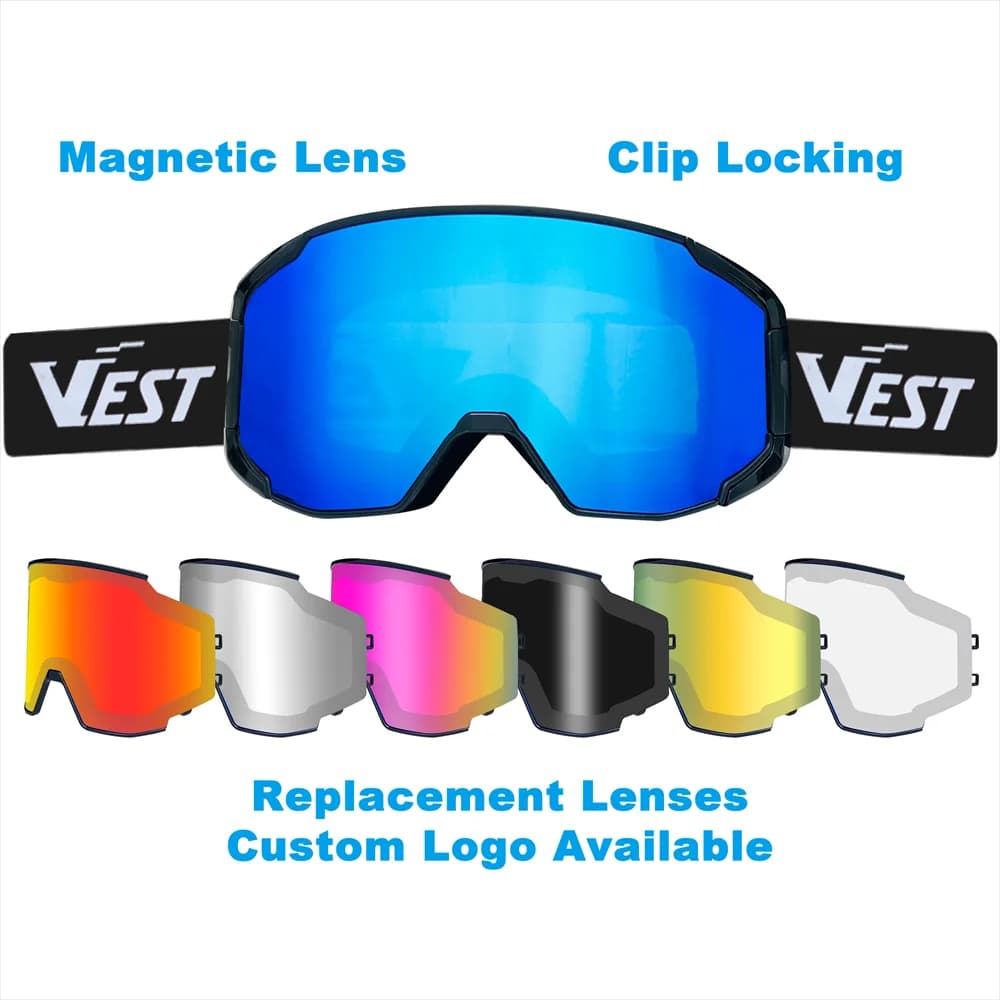 Sistema di bloccaggio a clip Occhiali da sci Lenti magnetiche Protezione UV400 Occhiali da snowboard da neve personalizzati OEM antiappannamento