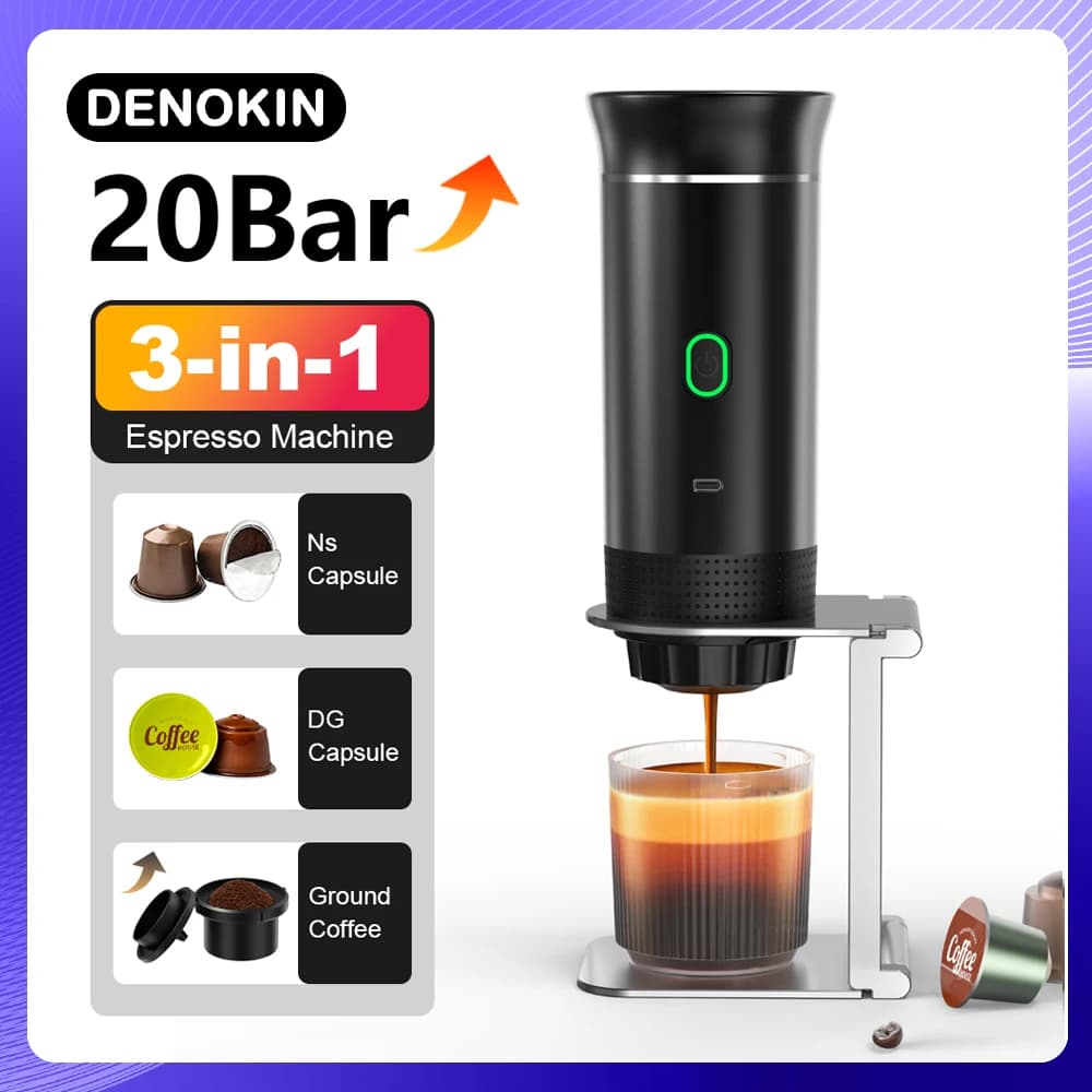 Wireless Portable Express Coffee Machine for Car and Home Camping Coffee maker Dust Travel Coffee Maker with 3 in 1 capsules