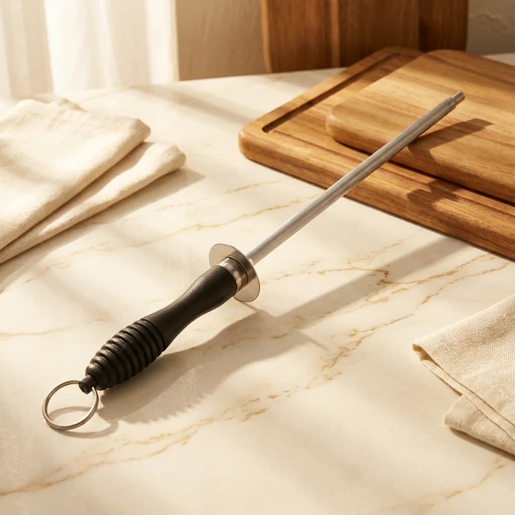 2026 New Model Kitchen Tools - Carbon Steel Knife Sharpening Device, Household Model with Hanging Holes, 10-inch Sharpening Rod